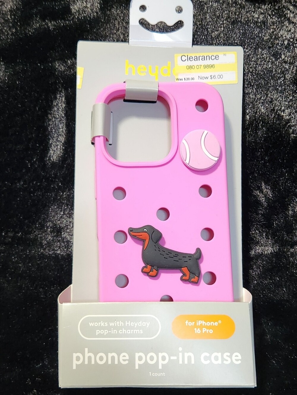 Heyday Pink Phone Pop-In Case with Dog Charm for iPhone 16 Pro